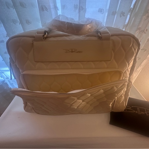 Tan Quilted Laptop Bag with Gold Accents - Picture 3 of 5